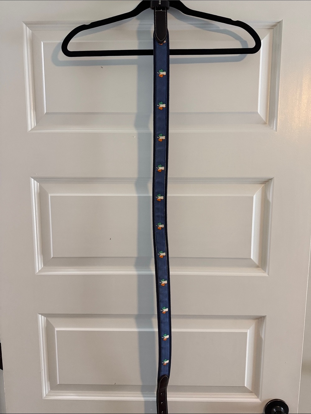 Vineyard Vines Navy Belt with Orange & Green Whale Motifs